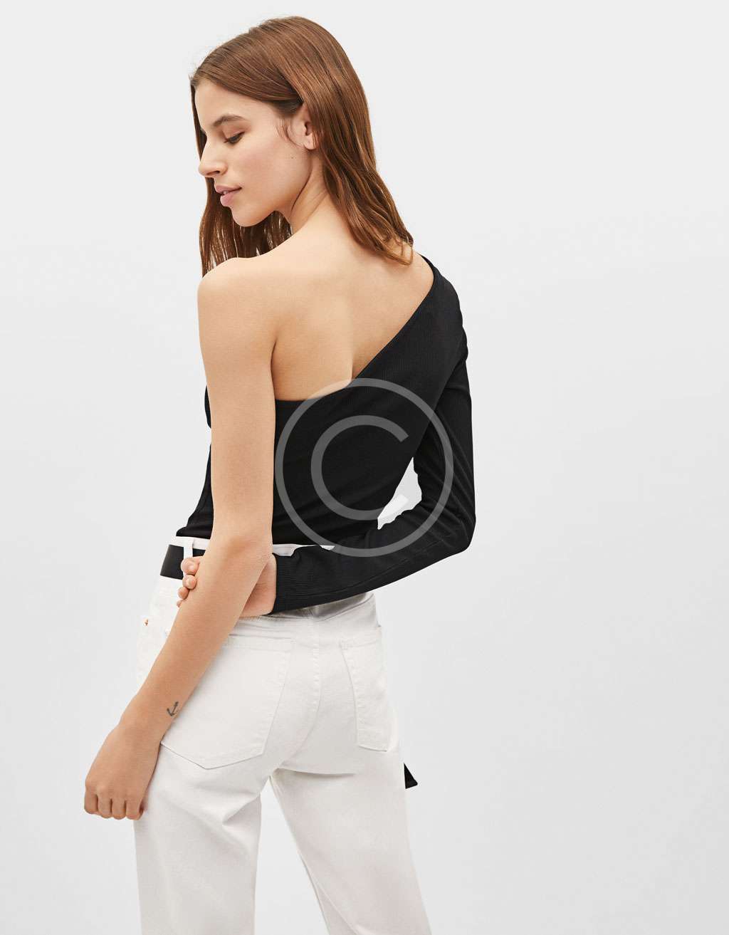 One shoulder long sleeve plain top - Imagen 5