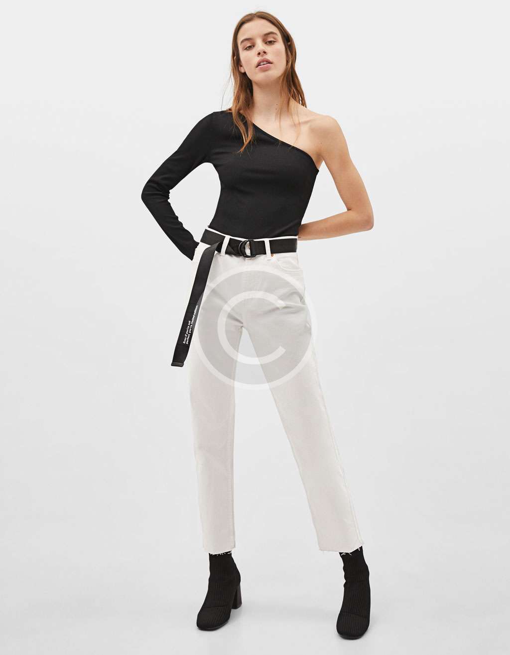 One shoulder long sleeve plain top - Imagen 4